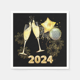 Gold Glitter Black 2024 New Year's Eve Party Napkins