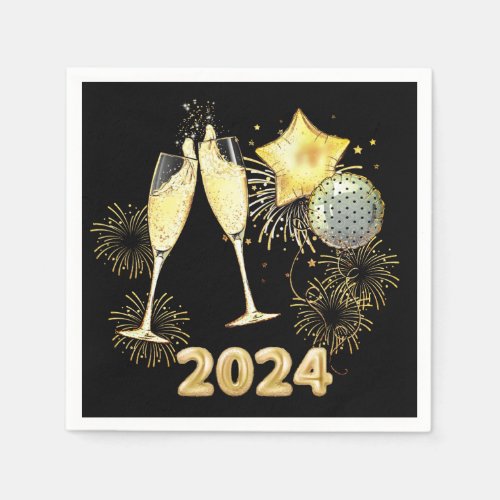 Gold Glitter Black 2024 New Years Eve Party  Napkins