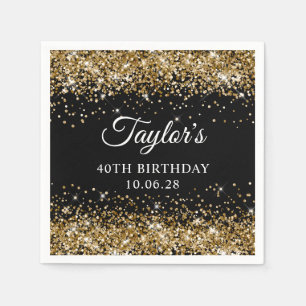 Gold Glitter Black 40th Birthday Napkins