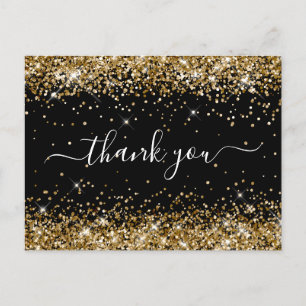 Gold Glitter Black 40th Birthday Thank You Postcard