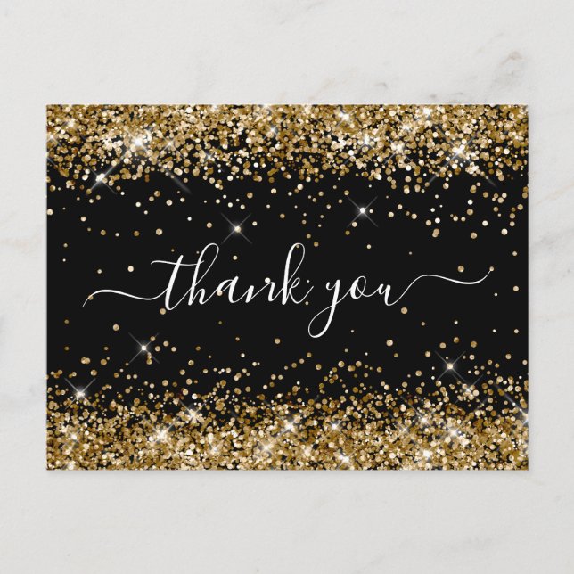 Gold Glitter Black 40th Birthday Thank You Postcard (Front)