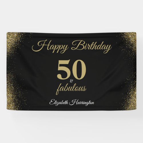 Gold Glitter Black 50 And Fabulous Birthday Banner