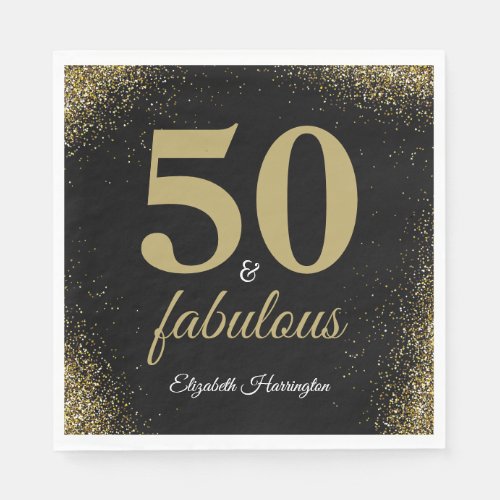 Gold Glitter Black 50 And Fabulous Birthday Napkins