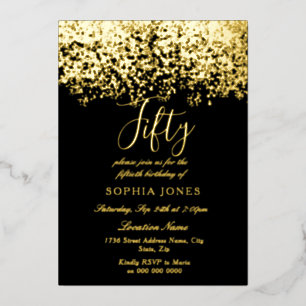 Gold Glitter Black 50th Birthday Party Gold Foil Invitation