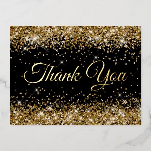 Gold Glitter Black 50th Birthday Thank You Foil Invitation Postcard