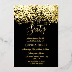 Gold Glitter Black 60th Birthday Party Gold Foil Invitation