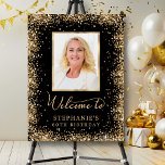 Gold Glitter Black 60th Birthday Photo Welcome Foam Board<br><div class="desc">Elegant Modern Sparkle black and gold glitter and Personalized Photo 60th Birthday Welcome Foam Board. This Girly Adult feminine SIXTY (SIXTIETH) OR ANY AGE Birhday party sign featuring a stylish handwritten calligraphy script, gold glam glitter frame around on black background. Ideal for a feminine adult or girly milestone birthday celebration,...</div>