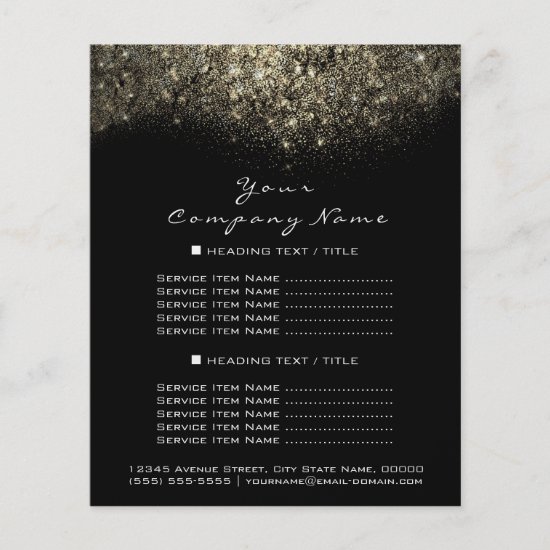 Gold Glitter  Black Abstract Confetti Prices Flyer
