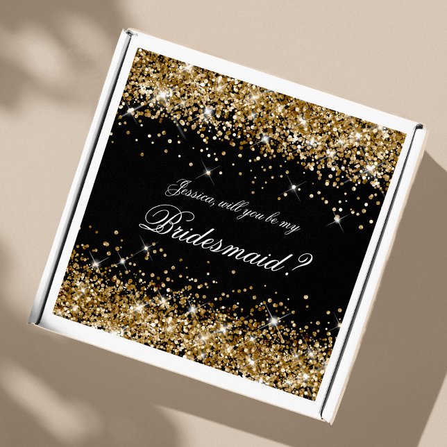 Gold Glitter Black Bridesmaid Proposal Gift Box Sticker (Creator Uploaded)