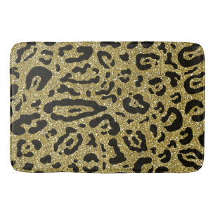 Gold Glitter Black Cheetah Leopard Animal Print   Bath Mat