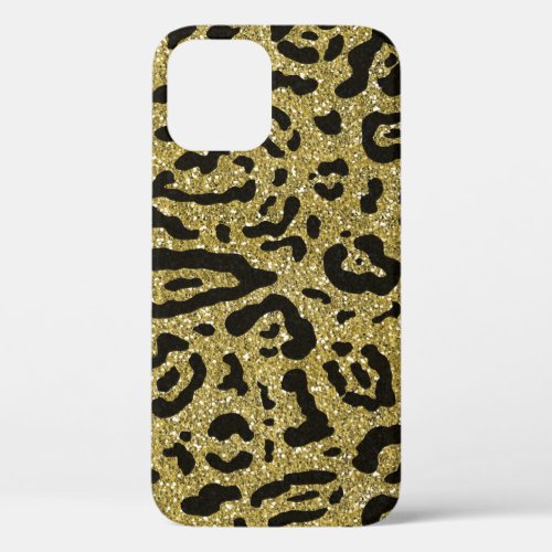 Gold Glitter Black Cheetah Leopard Animal Print iPhone 12 Case