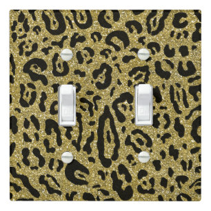 Gold Glitter Black Cheetah Leopard Animal Print Light Switch Cover