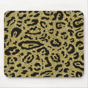 Gold Glitter Black Cheetah Leopard Animal Print Mouse Pad