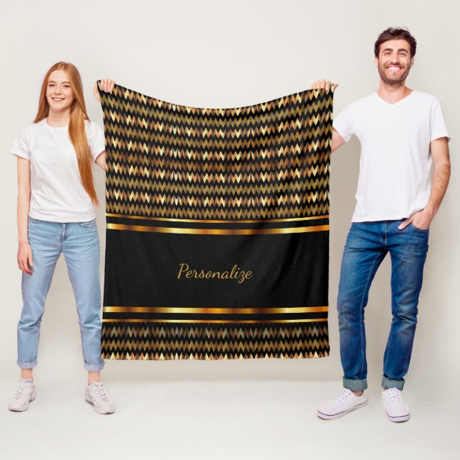 Gold Glitter & Black Chevron Fleece Blanket (In Situ)
