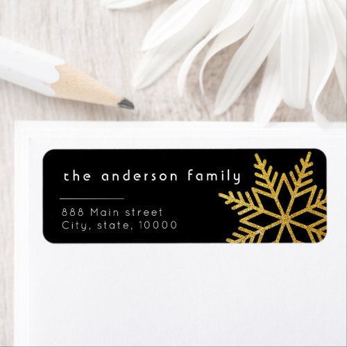 Gold Glitter Black Christmas Return Address Label