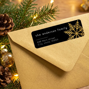 Gold Glitter Black Christmas Return Address Label