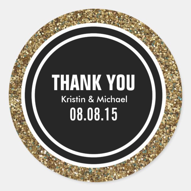 Gold Glitter & Black Custom Thank You Label (Front)
