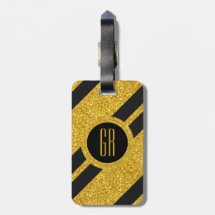 Gold Glitter Black Decorative Stripes Luggage Tag