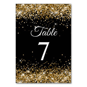 Gold Glitter Black Elegant Calligraphy Table Number