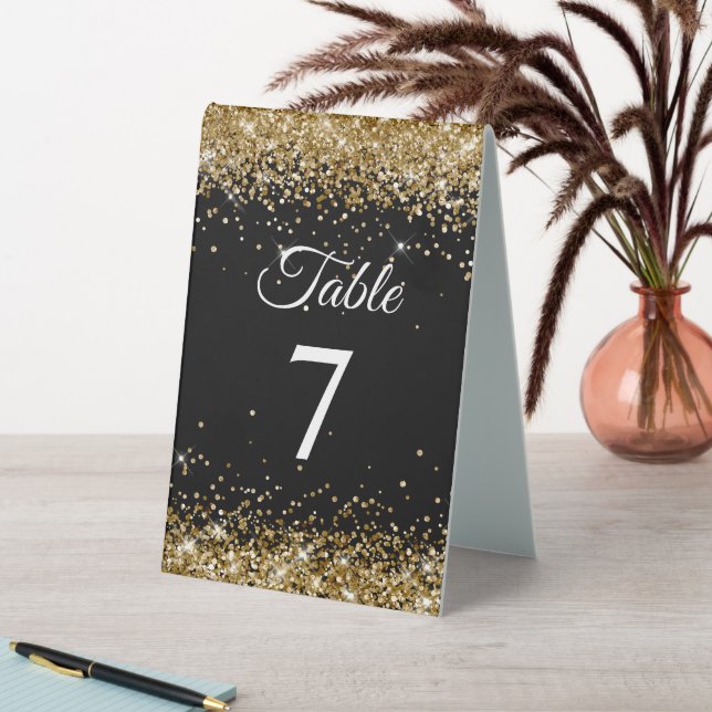 Gold Glitter Black Elegant Table Number Table Tent (In SItu (Table))