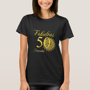Gold Glitter Black Fabulous 50th Birthday T-Shirt