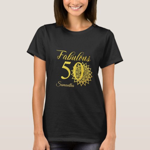 Gold Glitter Black Fabulous 50th Birthday T_Shirt