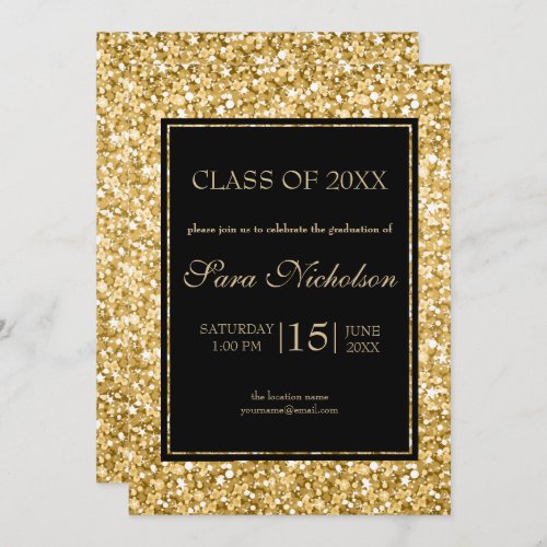 Gold Glitter Black Frame_Graduation Invitation