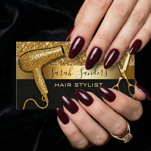 Gold Glitter & Black Glam Hair Stylist  Business Card