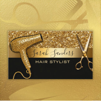 Gold Glitter & Black Glam Hair Stylist Business Card