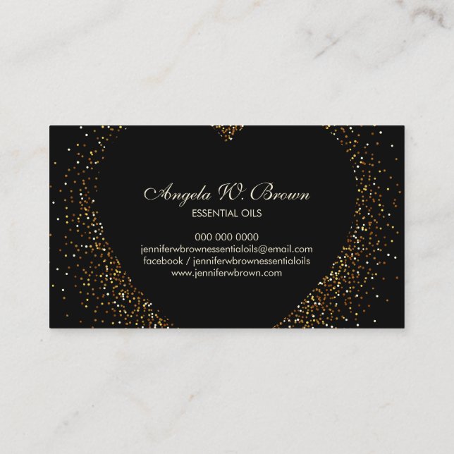 Gold Glitter Black Heart Business Card (Back)