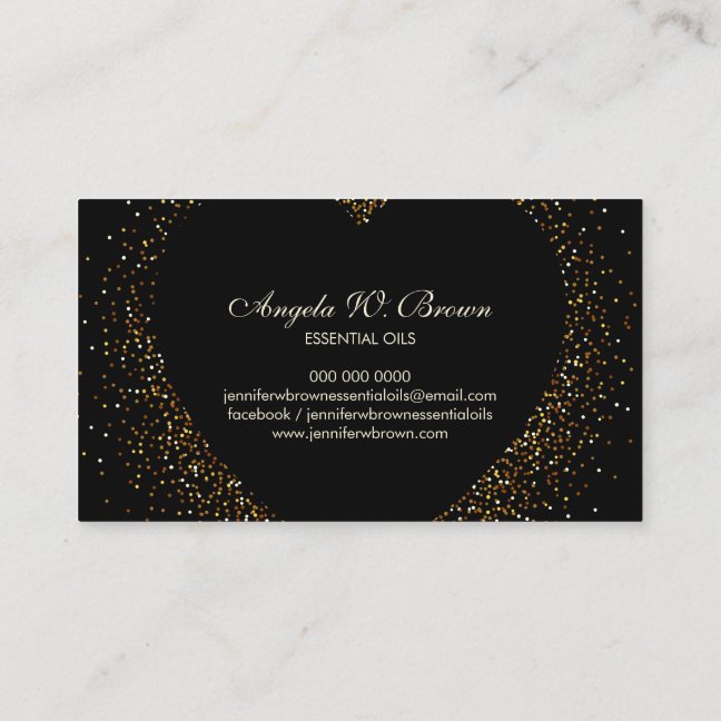 Gold Glitter Black Heart Business Card