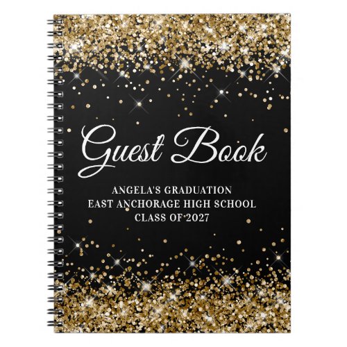 Gold Glitter Black High School Graduation Guest Notebook