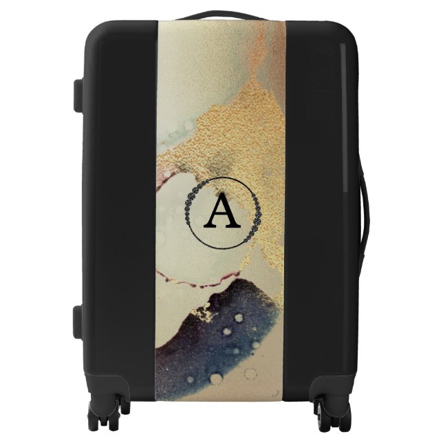 *~* Gold Glitter Black Initial Diamond Bling Luggage (Front)