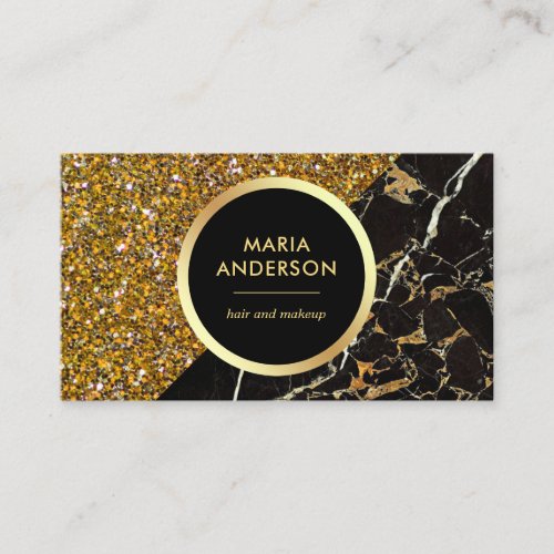 Gold Glitter Black Marble Hair Salon Makeup Artist Business Card