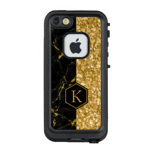 Gold Glitter & Black Marble Stone Texture Print LifeProof FRĒ iPhone SE/5/5s Case