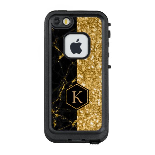 Gold Glitter  Black Marble Stone Texture Print LifeProof FRĒ iPhone SE55s Case