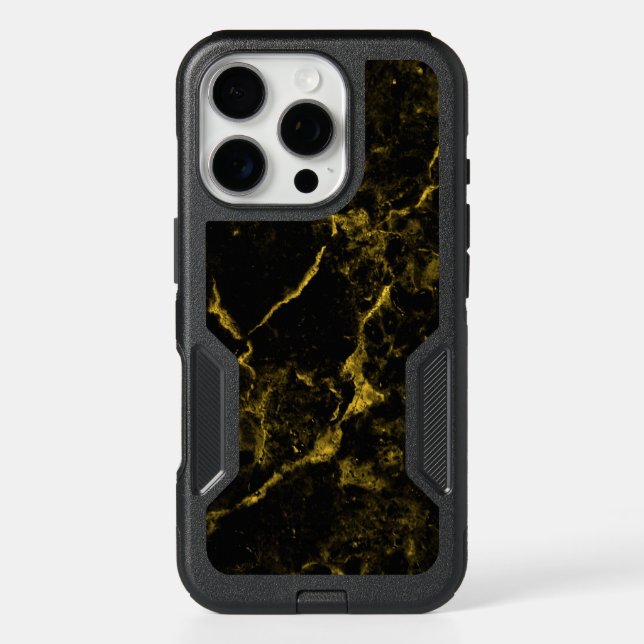Gold Glitter Black Marble Texture Otterbox iPhone Case (Back)
