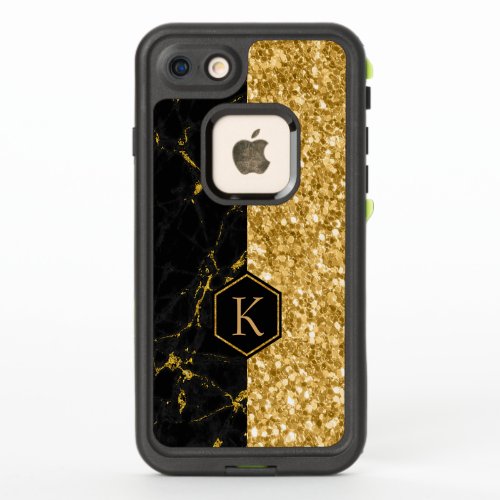 Gold Glitter  Black Marble Texture Print