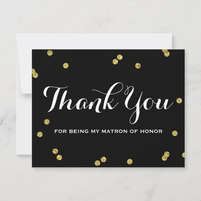 Gold Glitter Black | Matron Honor Thank You Cards (Front)