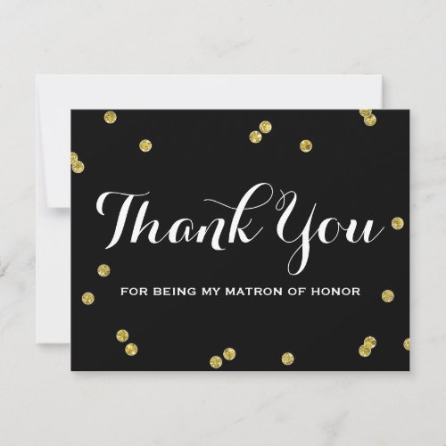 Gold Glitter Black  Matron Honor Thank You Cards