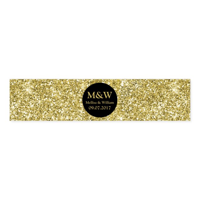 Gold Glitter Black Monogram Wedding Napkin Rings (Unfolded)