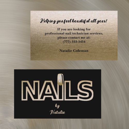  Gold Glitter Black Nail Technician Business Card