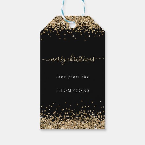 Gold Glitter Black Name Merry Christmas Gift Tags