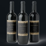 Gold Glitter Black Name Merry Christmas Wine Label<br><div class="desc">Gold Glitter Black Name Merry Christmas. A faux border glitter is at the top and bottom, and Merry Christmas and Cheers is in a handwriting style script on classic black. Easily personalise the text to your own details. You can also change the text and background colors via the customise further...</div>