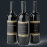 Gold Glitter Black Name Merry Christmas Wine Label<br><div class="desc">Gold Glitter Black Name Merry Christmas. A faux border glitter is at the top and bottom, and Merry Christmas and Cheers is in a handwriting style script on classic black. Easily personalise the text to your own details. You can also change the text and background colors via the customise further...</div>
