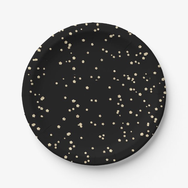 Gold Glitter Black New Year's Eve Paper Plates (Front)
