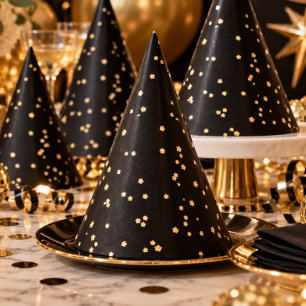 Gold Glitter Black New Year's Eve Party Hat