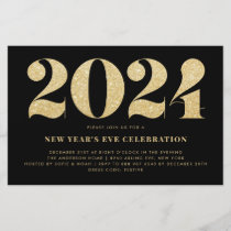Gold Glitter Black New Year's Eve Party Invitation
