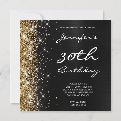 Gold Glitter Black Ombre Foil 30th Birthday Invitation