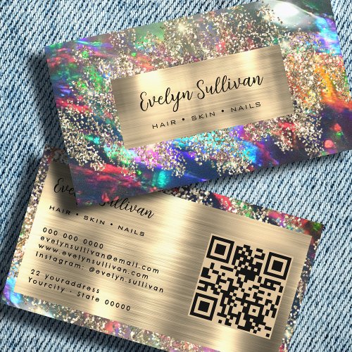 Gold glitter black opal business card